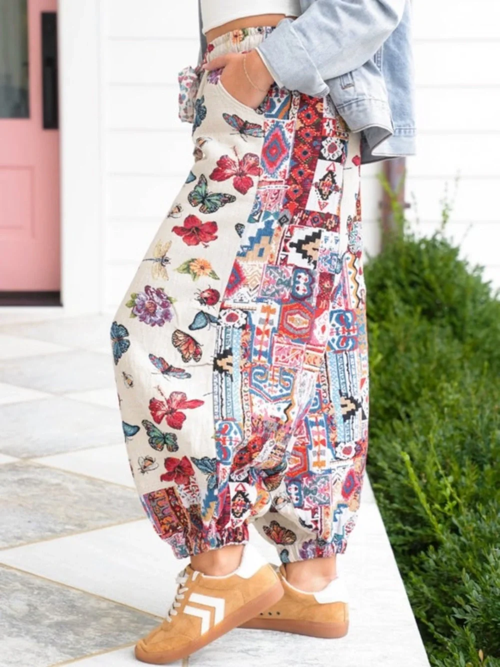 POL Cream Harem Pants with Multicolor Butterfly Print - Picture 7 of 8